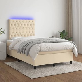 Posteľ boxsping s matracom a LED krémová 120x200 cm látka 3135106
