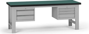 Pracovný stôl do dielne G8, 2100 x 750 x 800 mm, 2x kontejner, 5 zásuviek, sivá
