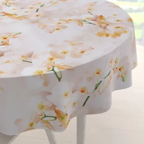 Biante Teflónový okrúhly obrus TF-045 Orchidey na béžovom Ø 140 cm