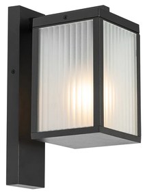 Vonkajšia nástenná lampa čierna s rebrovaným sklom IP44 - Charlois
