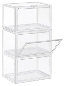 Box na topánky, sada 3ks, priehľadný, 22x36x28cm