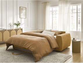 Ženilková pohovka na každodenné spanie/rozkladacia v horčicovej farbe 220 cm Hugo – Bobochic Paris