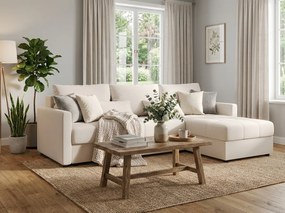 Rozkladacia obojstranná sedacia súprava do L VENORIA 220x143 cm, krémová + 2 vankúšiky ZDARMA
