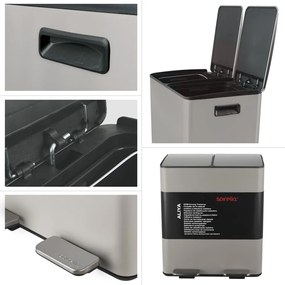 Taupe oceľový odpadkový kôš 2x20 l na triedený odpad/nášľapný Aliya – Spirella