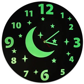 Svietiace nástenné hodiny do detskej izby Priemer: 30 cm