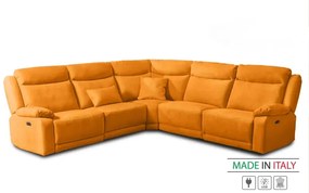 Kožená sedacia súprava CONTINENTAL rohová s funkciou relax, elektrické, oranžová (arancio 335)