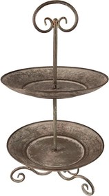 Šedo-zelený antik 2poschodový etažér - Ø 28*53 cm