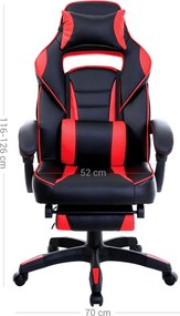 Ergonomická stolička, kancelárska stolička s opierkou nôh, čierna, červená