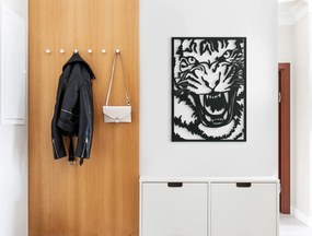 drevko Drevený obraz na stenu Tiger útočí Rozmer obrazu: 44,5 x 31,5 cm, Farba dekorácie: Čierna