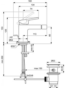 Ideal Standard Extra - Bidetová batéria s odtokovou garnitúrou, chróm BD511AA