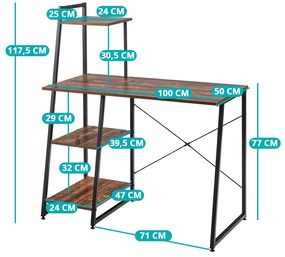 Kompaktný počítačový stôl, pracovná stanica so 4 policami