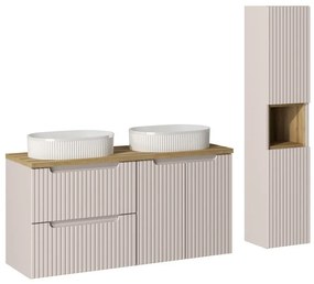 Koupelnová sestava Nova Cashmere s deskou, umyvadly a skříňkami 120 cm kašmírová/dub evoke