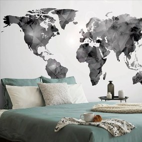 Tapeta polygonálna mapa sveta v čiernobielom - 300x200