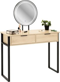 Toaletný stolík BEAUTY so zrkadlom a LED osvetlením naturálny / čierny