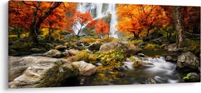 Obraz - Vodopády v jesennej krajine, oranžový (120x50 cm)