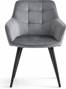 Jedálenské kreslo VARSI VELVET s čiernymi nohami, sivé