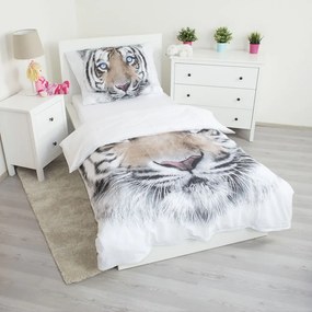 Bielo-sivé bavlnené detské obliečky na jednolôžko 140x200 cm White Tiger – Jerry Fabrics
