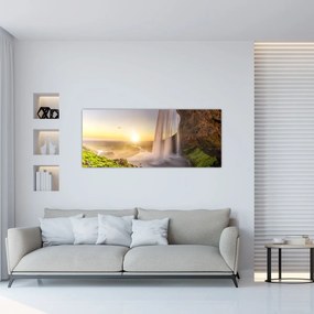 Obraz - Seljalandsfoss spoza vnútra jaskyne (120x50 cm)