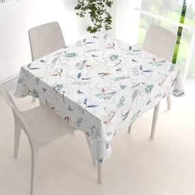 Biante Bavlnený štvorcový obrus Sandra SA-471 Lastovičky s motýlikmi na svetlo sivom ornamente 80x80 cm