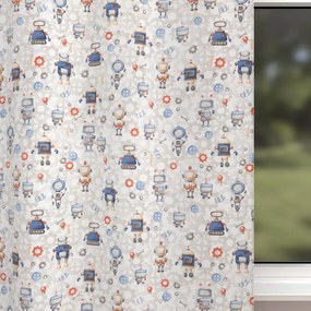 Biante Detský bavlnený záves Sandra SA-584 Svet robotov na sivo-bielom 150x140 cm