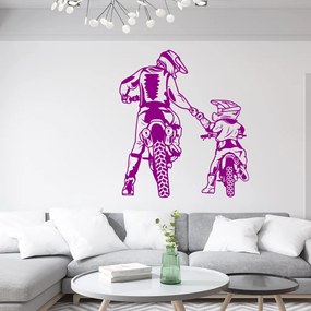 Veselá Stena Samolepka na stenu na stenu Motokros otec a syn Farba: fialová, Veľkosť: 80 x 70 cm