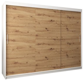 Šatníková skriňa 250 cm Toki (Biela matná + Dub artisan). Vlastná spoľahlivá doprava až k Vám domov. 1064861
