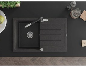 Mexen Bruno, 1-komorový granitový drez 795x495x200 mm a drezová batéria Flora, čierna škvrnitá, 6513-76-670401-07