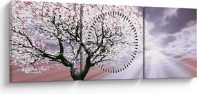 Červený obraz stromu (s hodinami) (90x30 cm)