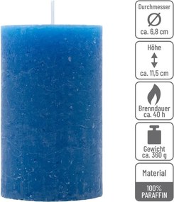 Modrá parafínová sviečka rustikálna 11,5 cm, 40 h, sada 12ks
