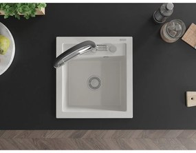 Mexen Vito, 1-komorový granitový drez 520x490x210 mm, drezová batéria Duo, biela, 6503-20-671701-07