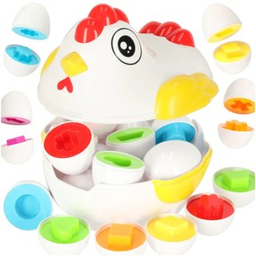 KIK Montessori vzdelávacie puzzle sliepočka s 12 vajíčkami na triedenie tvarov a farieb