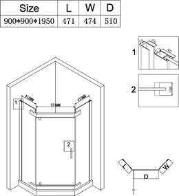 BPS-koupelny Päťuholníkový sprchový kút KZ91B BL 90x90 čierna/transparent - bez vaničky