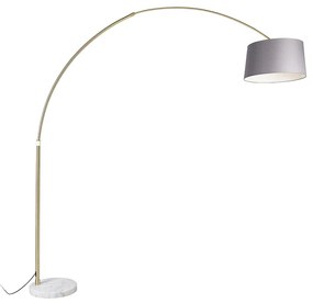 Oblúková lampa mosadz s mramorovým textilným tienidlom sivá 45 cm - XXL