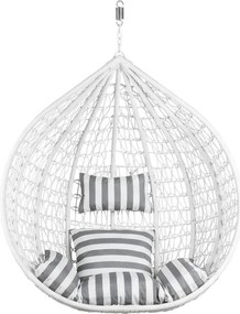 Biele závesné kreslo KOKON bez stojanu, bielo-sivý vankúš