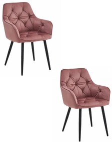 Set dvoch jedálenských stoličiek JORK zamatové, ružové (čierne nohy) 2 ks