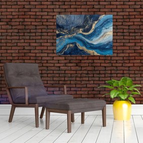 Sklenený obraz - Modrozlatý abstraktný mramor (70x50 cm)