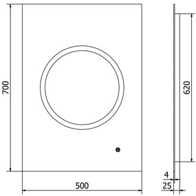 Mexen Koga, LED kúpeľňové zrkadlo s podsvietením 50 x 70 cm, 6000K, ochrana proti zahmlievaniu, 9821-050-070-611-00