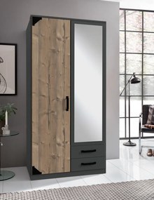 Šatníková skriňa so zrkadlom Bochum, 90 cm, grafit/jedľa