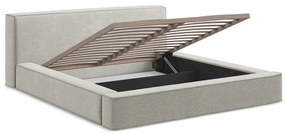 Svetlosivá čalúnená dvojlôžková posteľ s úložným priestorom s roštom 140x200 cm Noho – Makamii