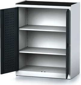 Policová dielenská skriňa 2-dverová MECHANIC, 2 police, 920 x 500 x 1170 mm, grafitové dvere