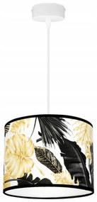 Závesné svietidlo Gold Flowers, 1x biele textilné tienidlo s kvetinovým vzorom, (výber z 2 farieb konštrukcie)