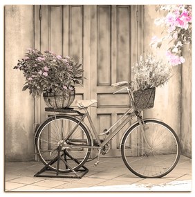 Obraz na plátne - Pristavený bicykel s kvetmi - štvorec 374FA (50x50 cm)