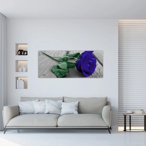 Obraz - Modrá ruža so zelenou stonkou (120x50 cm)