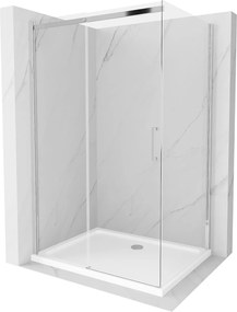 Mexen Omega, sprchovací kút s posuvnými dverami 130 (dvere) x 80 (stena) cm, 8mm číre sklo, chrómový profil + slim sprchová vanička 5cm, 825-130-080-01-00-4010