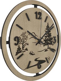 Nástenné hodiny Lesná krajina gravírované | PUPOU: HDF - Javor 30 cm 4795-115320 HDF0607-čiene-ruky