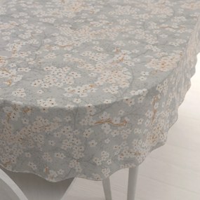 Biante Bavlnený oválny obrus Sandra SA-634 Biele čerešňové kvety na sivom 60x100 cm