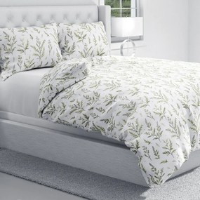 Biante Bavlnené posteľné obliečky Sandra SA-718 Zelené vňate byliniek na bielom Predĺžené 140x220 a 70x90 cm