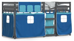 Poschodová posteľ so závesmi modrá 90x200 cm masívna borovica 3283863