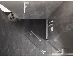 Mexen Lunar, L pravý výklopný päťuholníkový sprchový kút 90 x 100 cm, 8mm číre sklo, biely profil, 831L-090P-100L-20-00-P