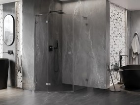 Mexen Lunar, L päťuholníkový sprchový kút naklápací doľava 80x100 cm, 8mm číre sklo, profil grafit brúsený, 831L-080L-100P-66-00-L